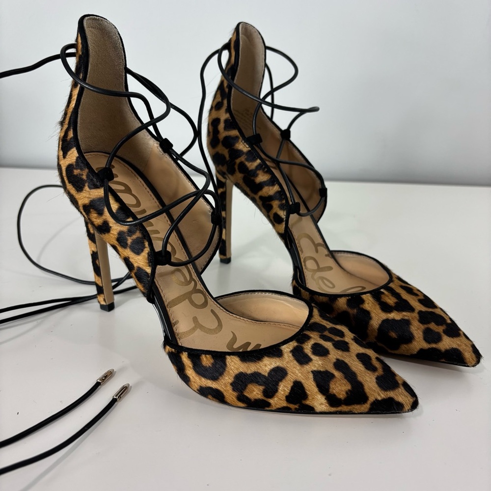 Sam Edelman Helaine Leopard Print Lace-Up Heels Sz 7.5